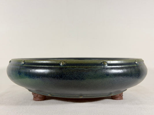 Preowned Japanese Tokoname Glazed Round Bonsai Pot Yamaaki - 12.5” By 3.75”