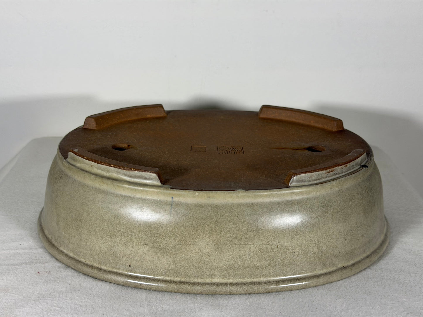 Preowned Old China Glazed Oval Bonsai Pot with Stamps - 12” By 9.5”
