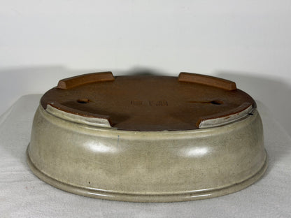 Preowned Old China Glazed Oval Bonsai Pot with Stamps - 12” By 9.5”