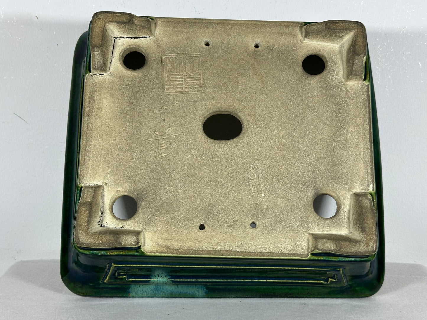 New Japanese Tokoname Glazed Rectangular Bonsai Pot Mazan Terahata - 11.5” By 10”
