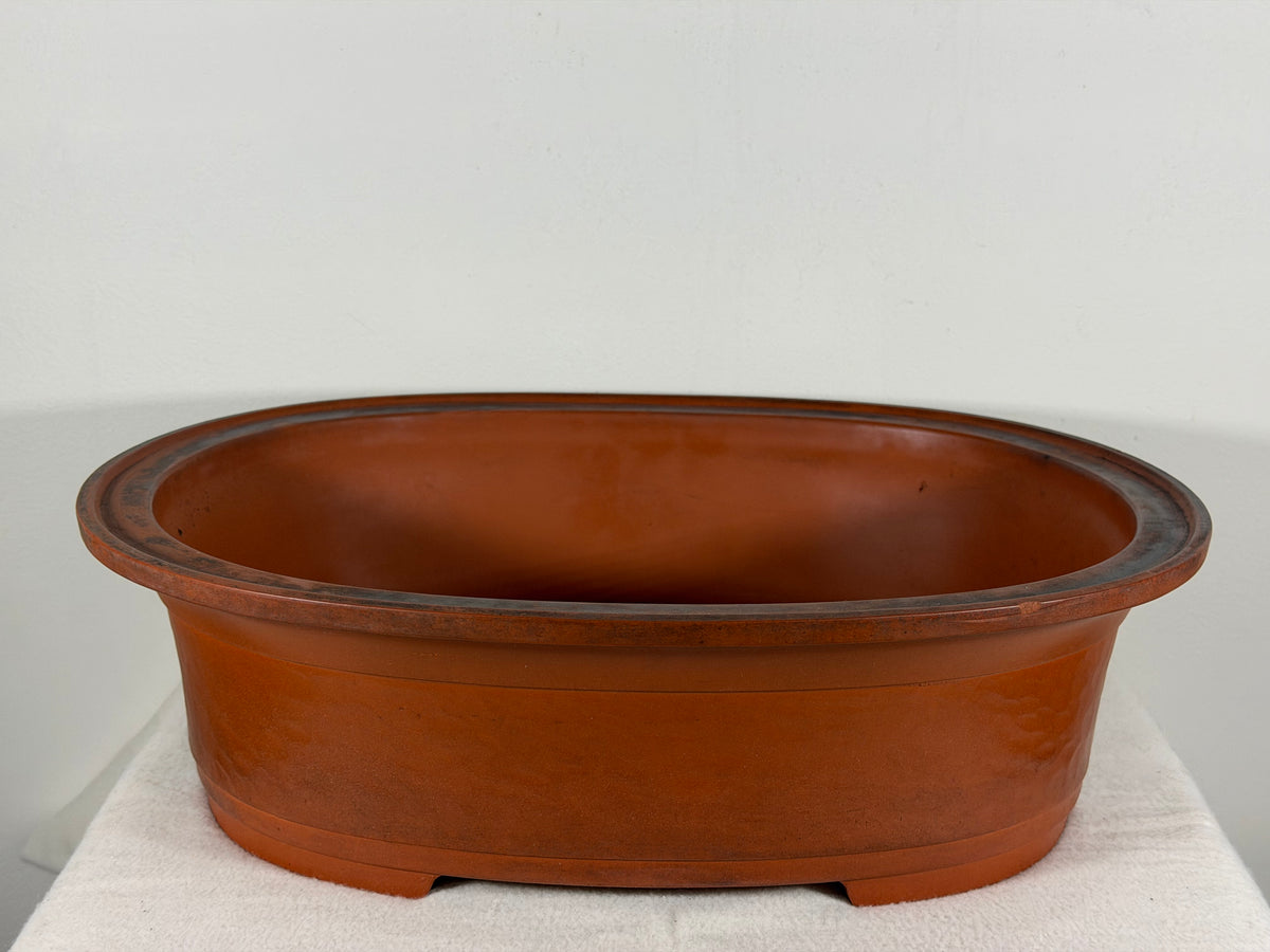 Preowned Japanese Tokoname Oval Bonsai Pot Has Stamps - 16.5” x 12.75” x 4.75”