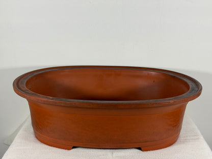 Preowned Japanese Tokoname Oval Bonsai Pot Has Stamps - 16.5” x 12.75” x 4.75”