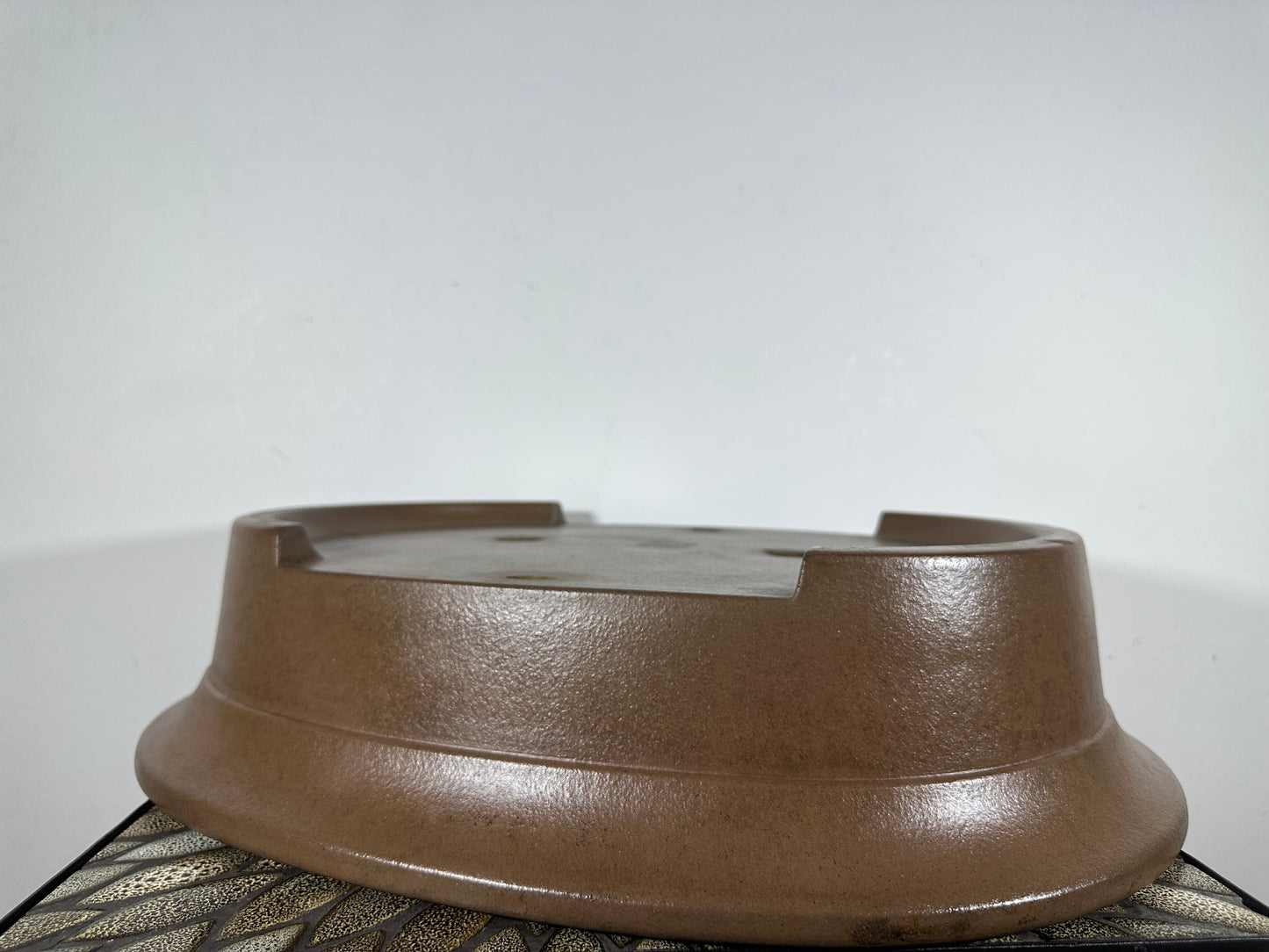 Preowned Japanese Tokoname Unglazed Oval Bonsai Pot Keizan - 19.5” By 15.5”