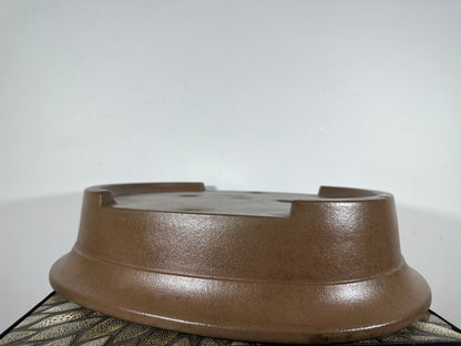 Preowned Japanese Tokoname Unglazed Oval Bonsai Pot Keizan - 19.5” By 15.5”