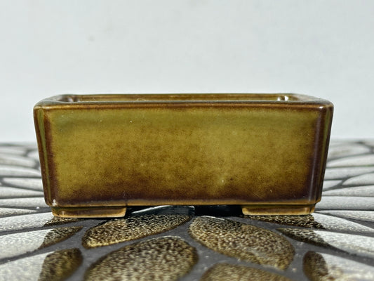 Preowned Vintage Japanese Tokoname Glazed Rectangular Bonsai Pot Jyuetu - 3 3/8” By 2.25”