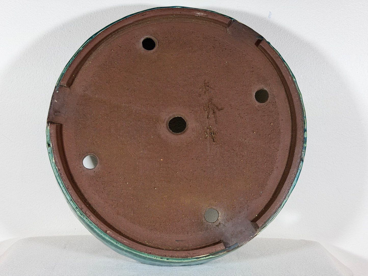 Preowned Japanese Tokoname Glazed Round Bonsai Pot Syuho - 13.75” By 3”