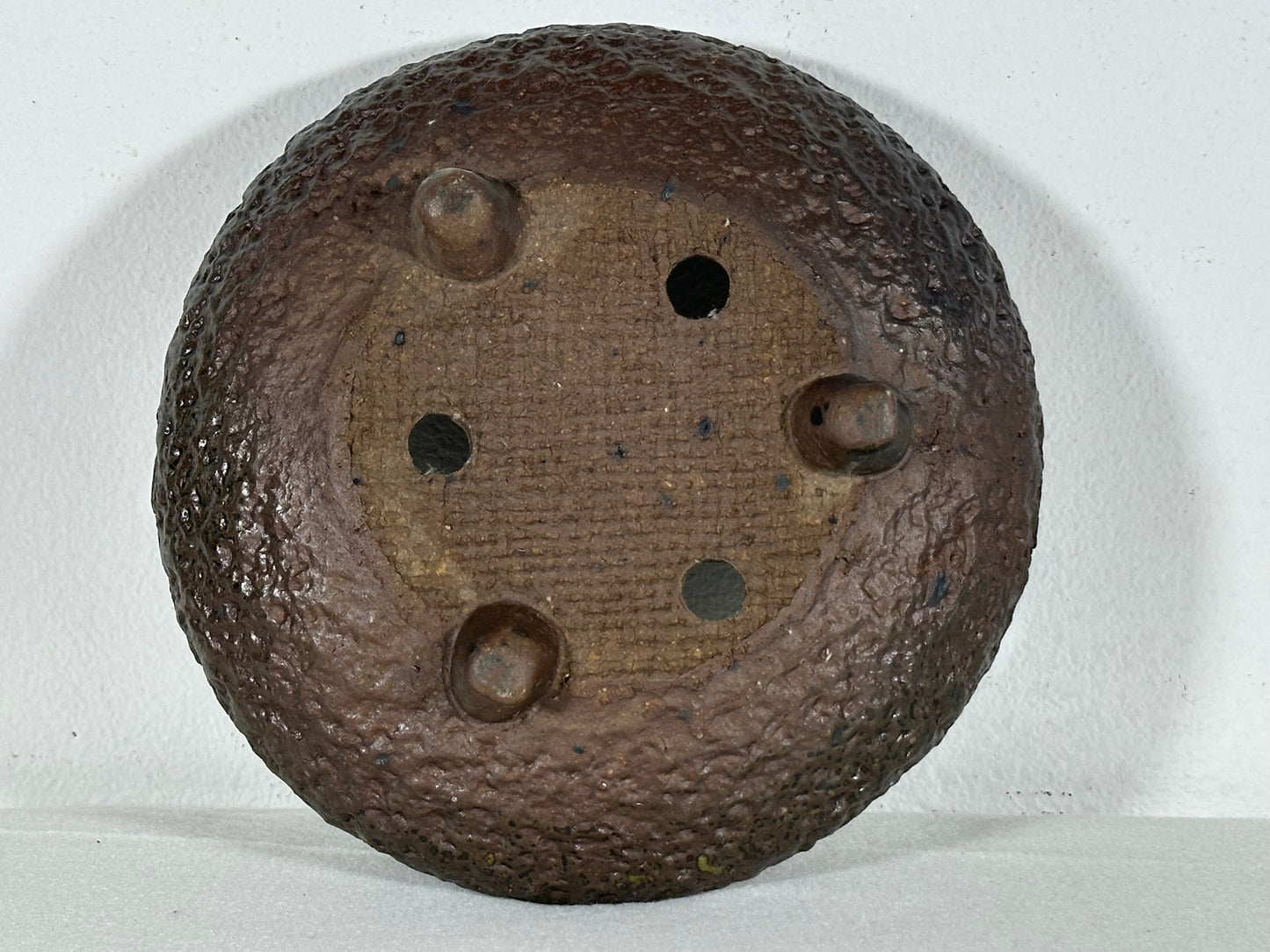 Preowned Japanese Unglazed Bag Style Round Bonsai Pot Shigaraki - 6.5” By 2.5”