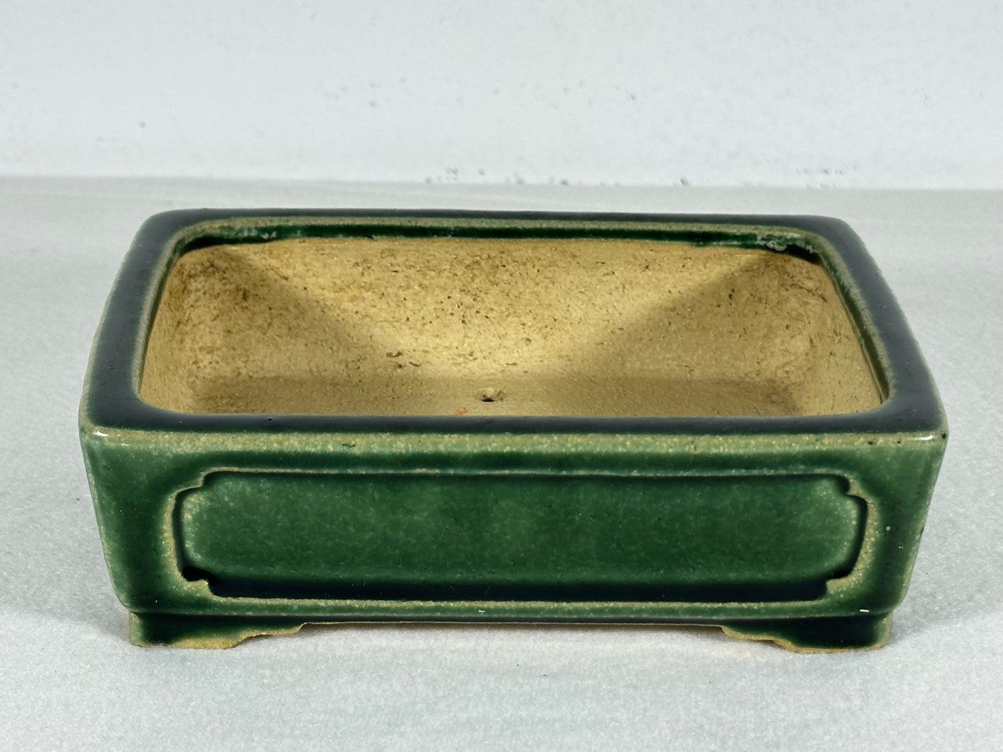 Preowned Japanese Tokoname Glazed Rectangular Bonsai Pot Shibakatsu - 6.25” By 4.75”