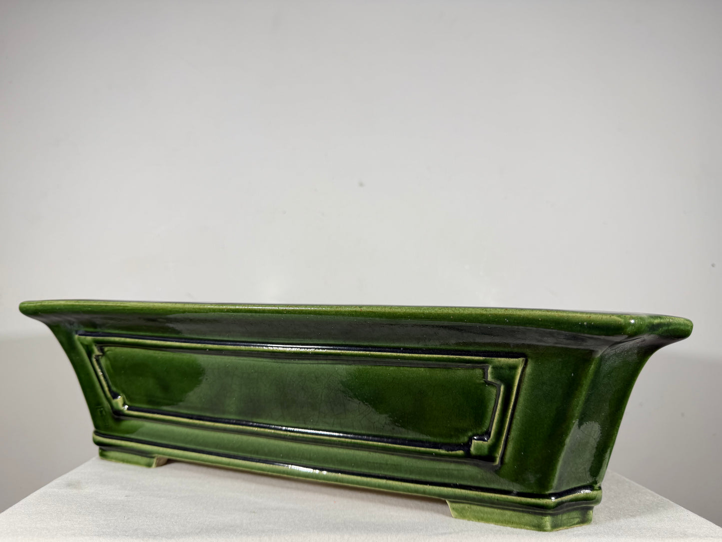 New Japanese Tokoname Glazed Rectangular Bonsai Pot Mazan Terahata - 18.75” By 15.75”