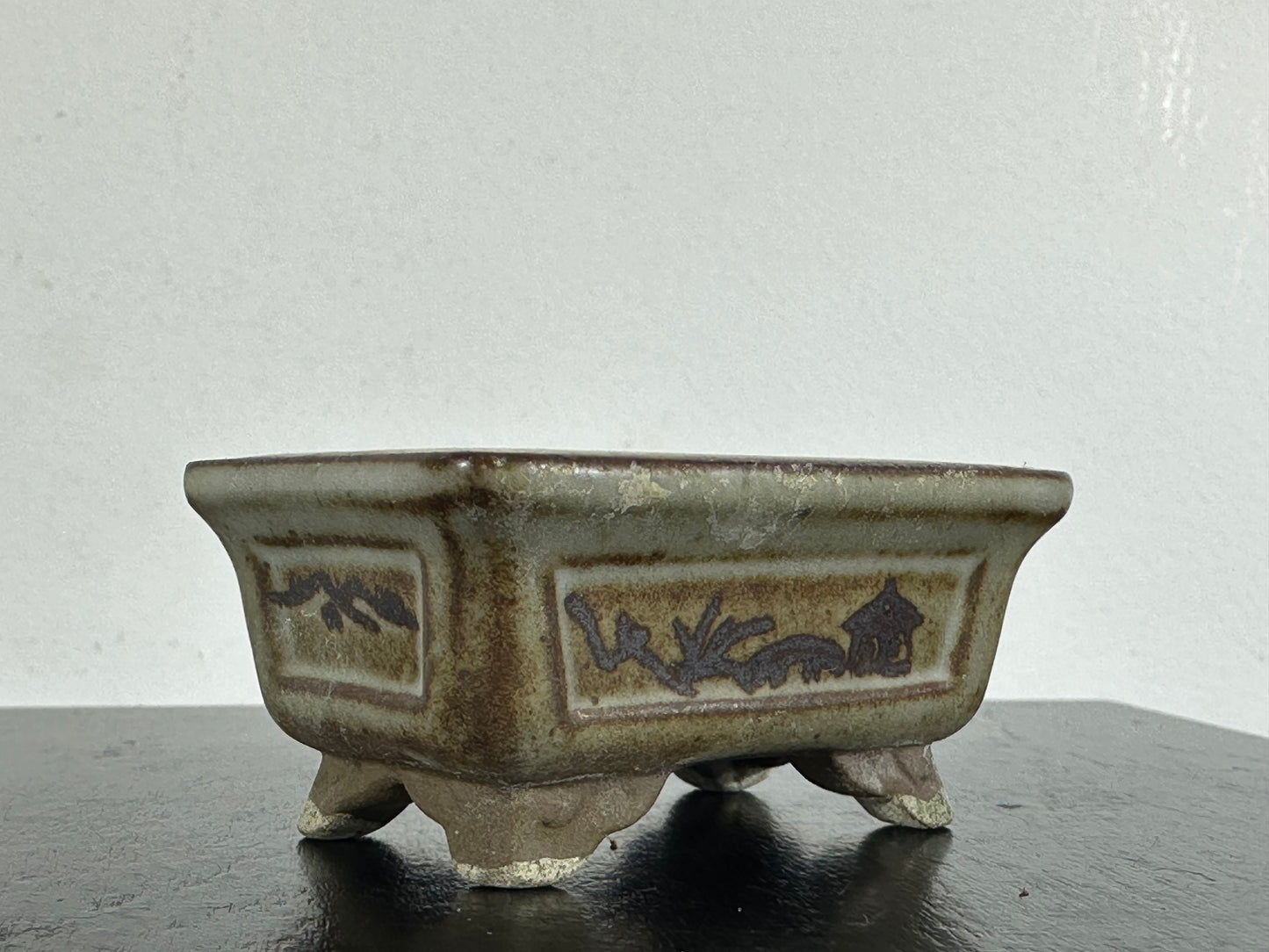 Preowned Japanese Tokoname Rectangular Bonsai Pot Tosui - 2.25” By 1.5”
