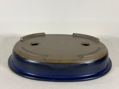 Preowned Japanese Tokoname Glazed Oval Bonsai Pot Has Patina - 11.25” By 9”