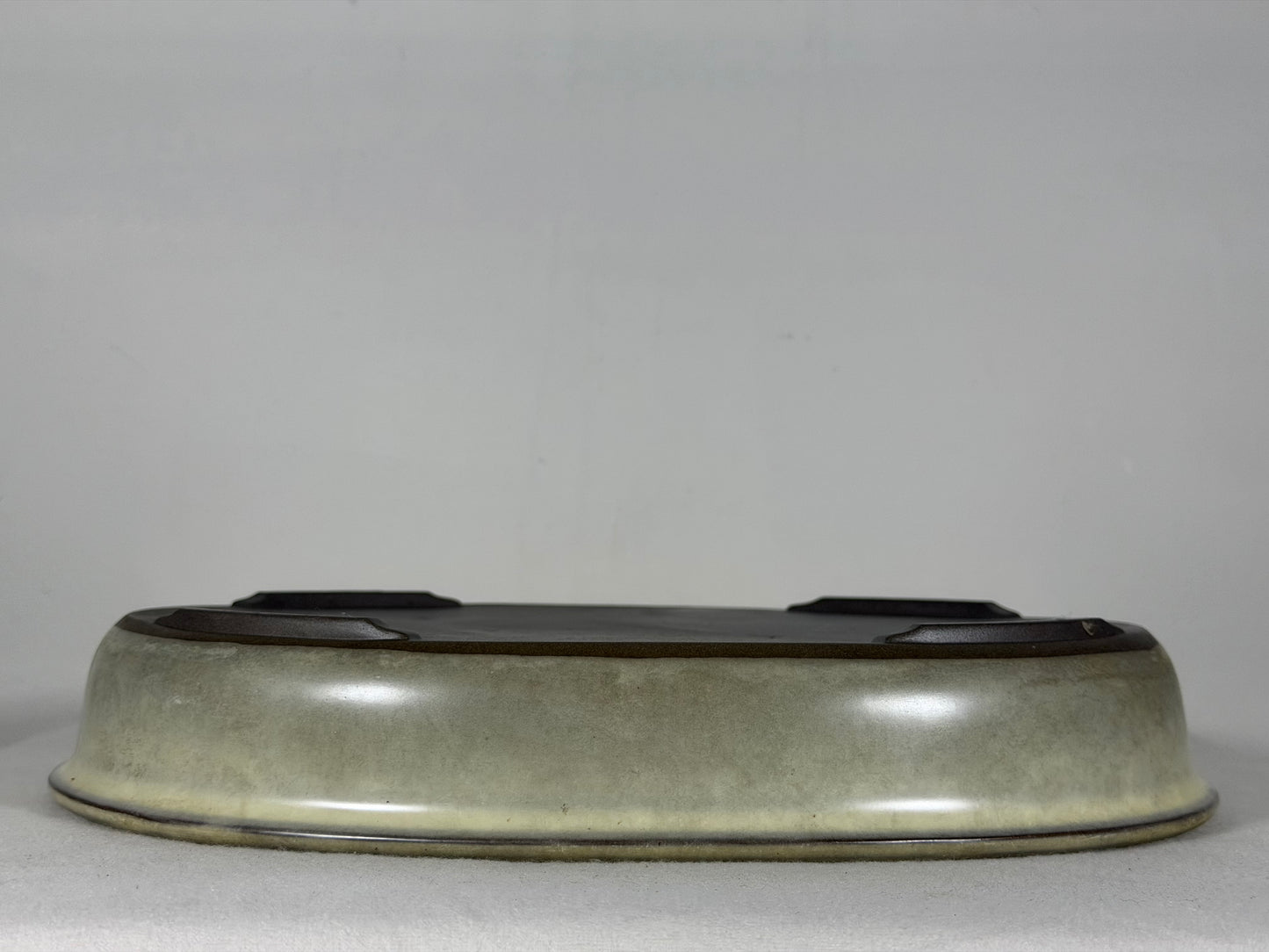 Preowned Japanese Tokoname Glazed Oval Bonsai Pot has Patina - 12.25” By 9.25”