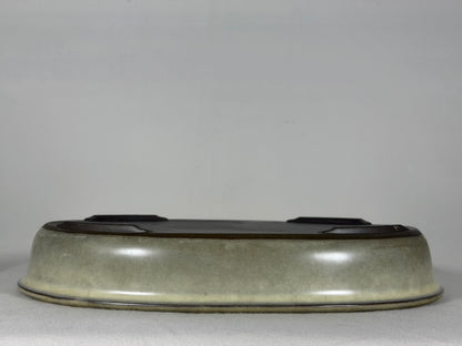 Preowned Japanese Tokoname Glazed Oval Bonsai Pot has Patina - 12.25” By 9.25”