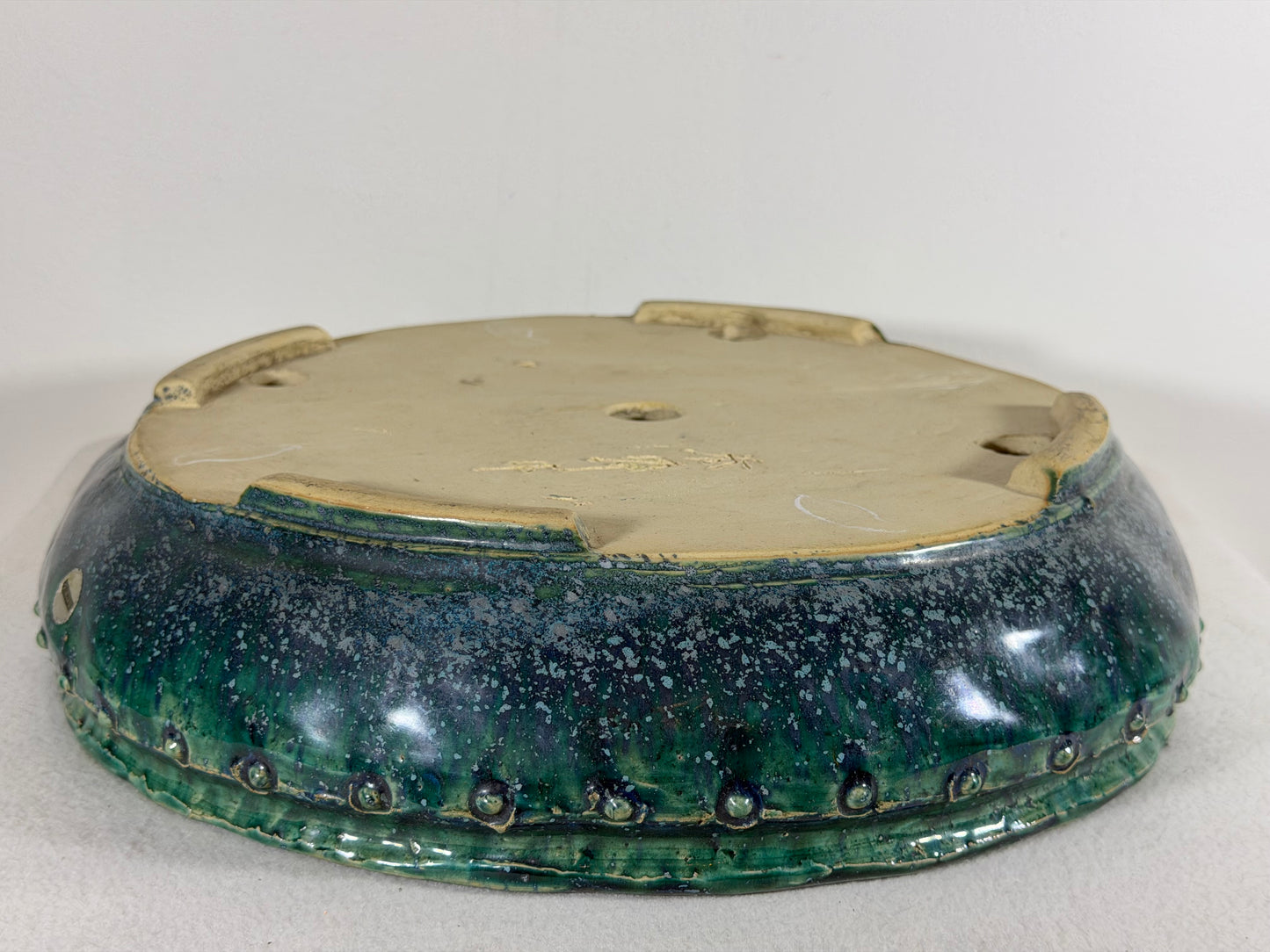 Preowned Japanese Tokoname Glazed Drum Style Bonsai Pot Syuhou Yoshimura - 12.75” By 3 1/8”