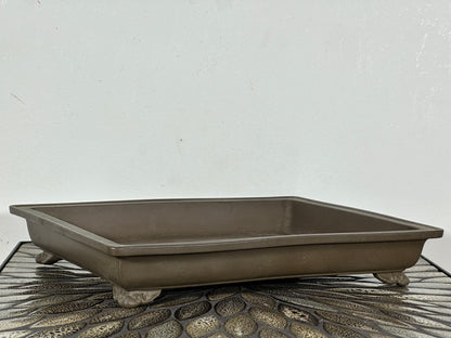 Preowned Japanese Tokoname Shallow Rectangular Bonsai Pot has Stamp - 12.25” By 9 3/8”