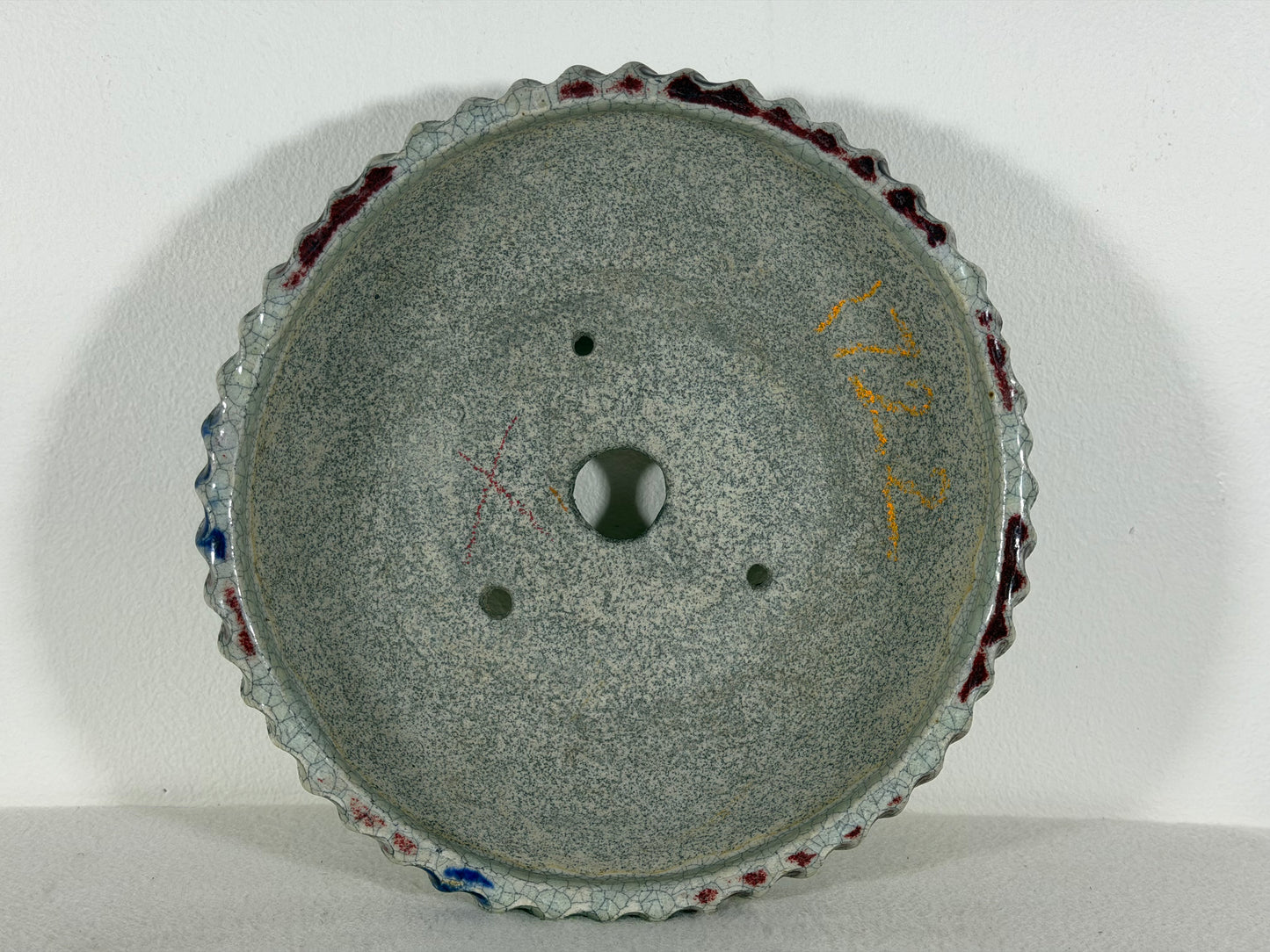 Preowned Japanese Tokoname Glazed Round Bonsai Pot Bunzan - 8.75” By 2 5/8”