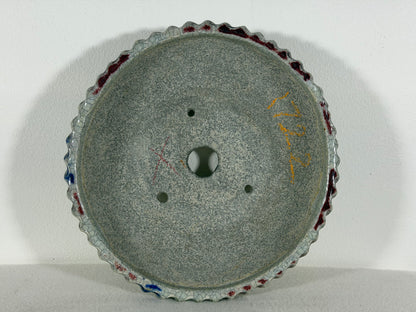 Preowned Japanese Tokoname Glazed Round Bonsai Pot Bunzan - 8.75” By 2 5/8”