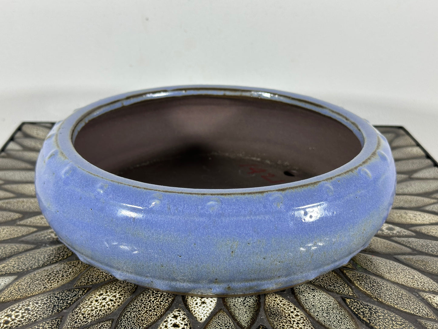 Preowned Japanese Tokoname Drum Style Bonsai Pot Yamaaki - 10” By 2 7/8”