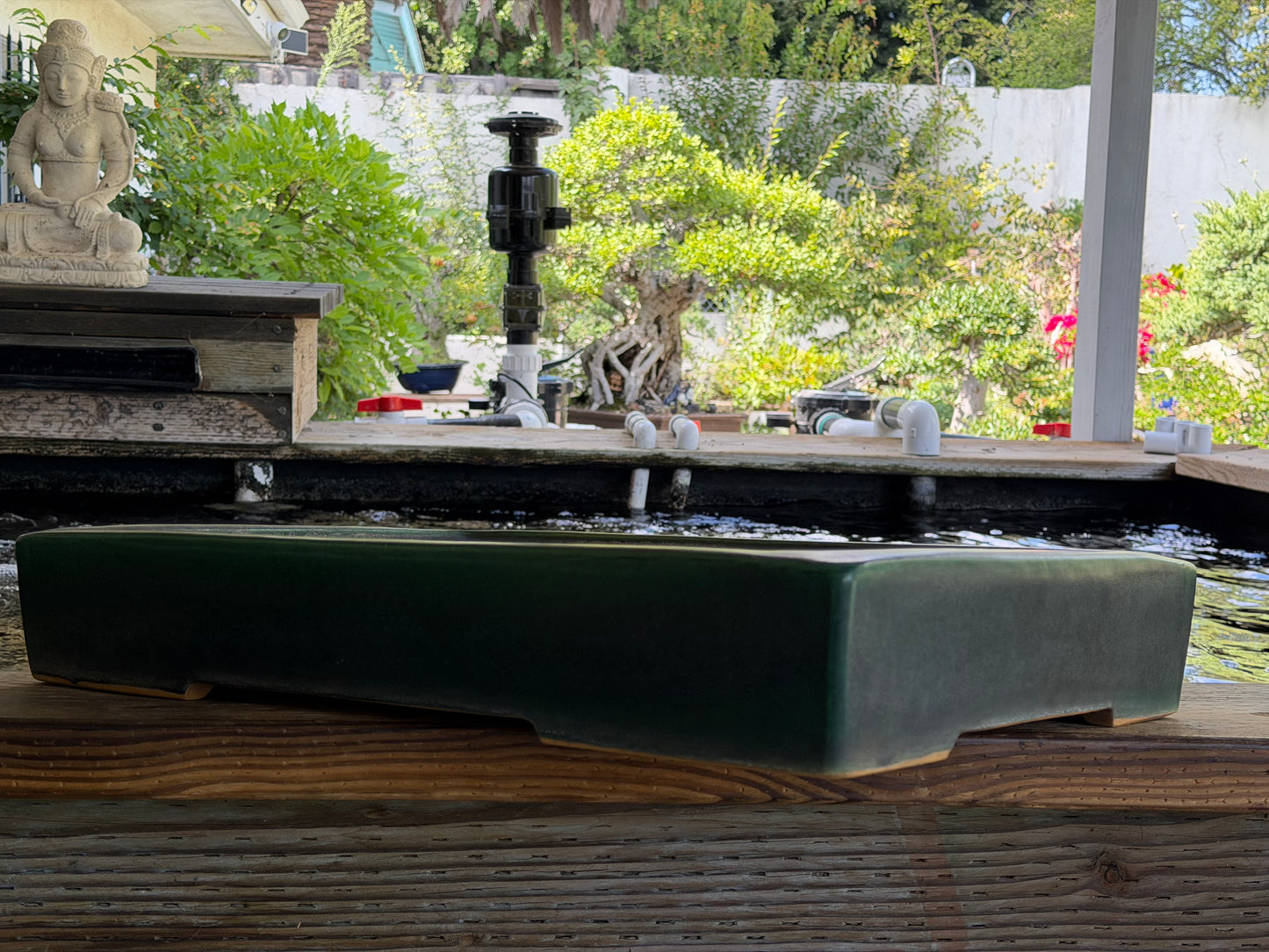 Preowned Japanese Tokoname Glazed Rectangular Bonsai Pot Syuhou Yoshimura - 22.75” By 15.75”
