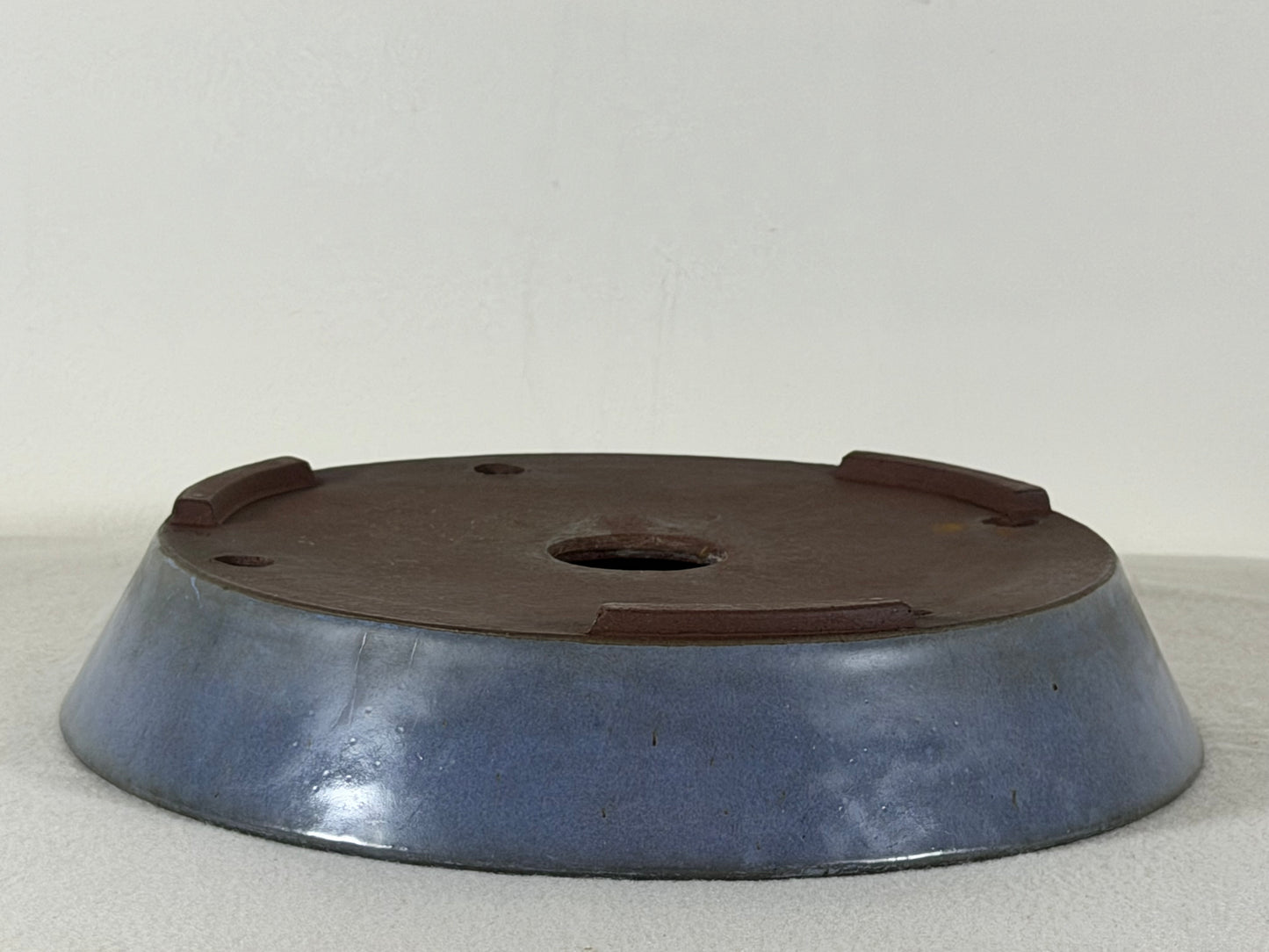 Preowned Japanese Tokoname Glazed Round Shallow Bonsai Pot Yamaaki - 10.25” By 2”