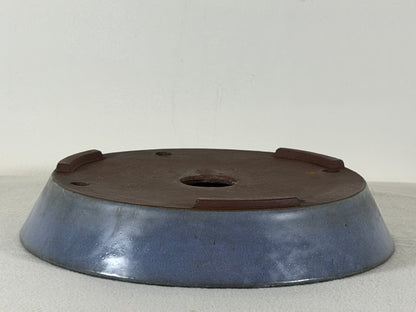 Preowned Japanese Tokoname Glazed Round Shallow Bonsai Pot Yamaaki - 10.25” By 2”