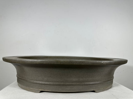 Preowned Japanese Tokoname Unglazed Oval Bonsai Pot Seizan - 19” By 16”
