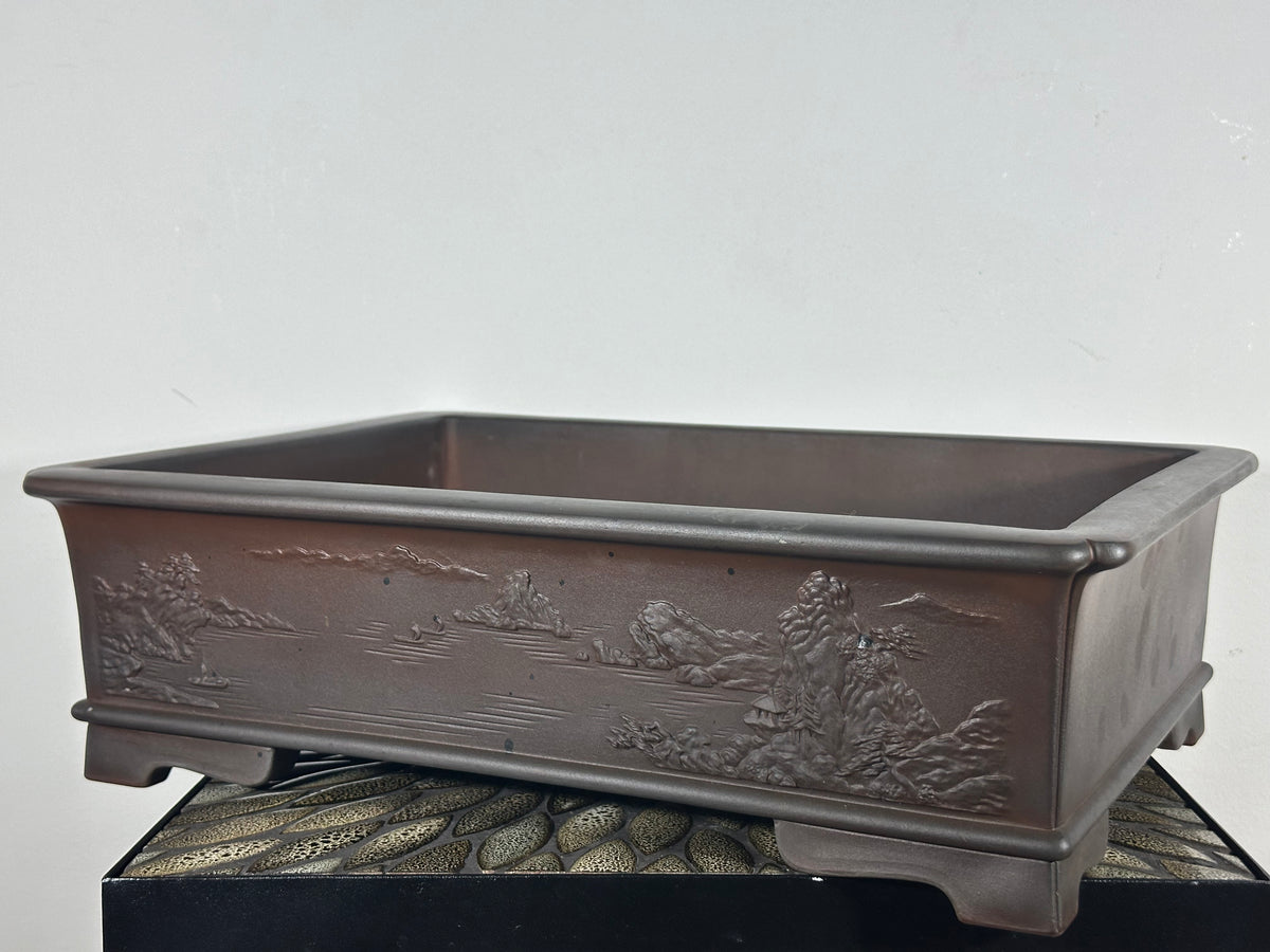 Preowned Japanese Tokoname Unglazed Rectangular Bonsai Pot Senkouen - 18” By 13.25”