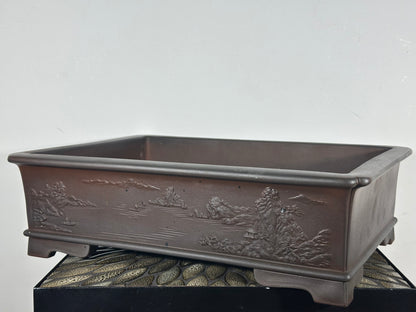 Preowned Japanese Tokoname Unglazed Rectangular Bonsai Pot Senkouen - 18” By 13.25”