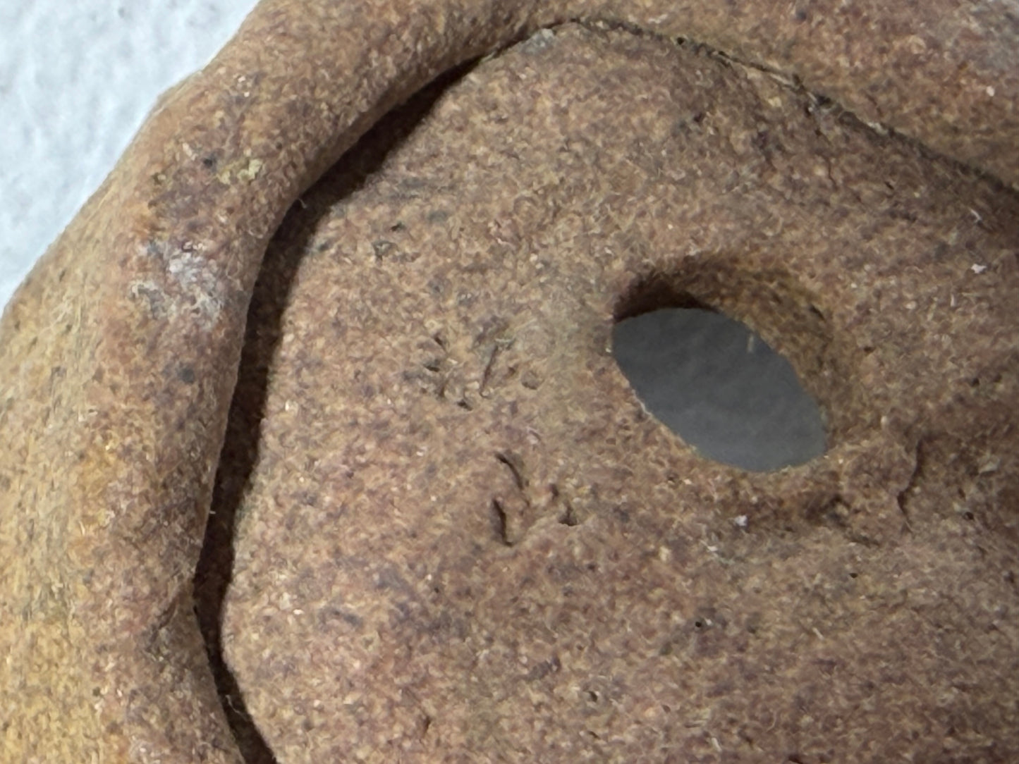 Preowned Japanese Tokoname Unglazed Round Bonsai Pot has Stamp - 2” By 1 1/8”