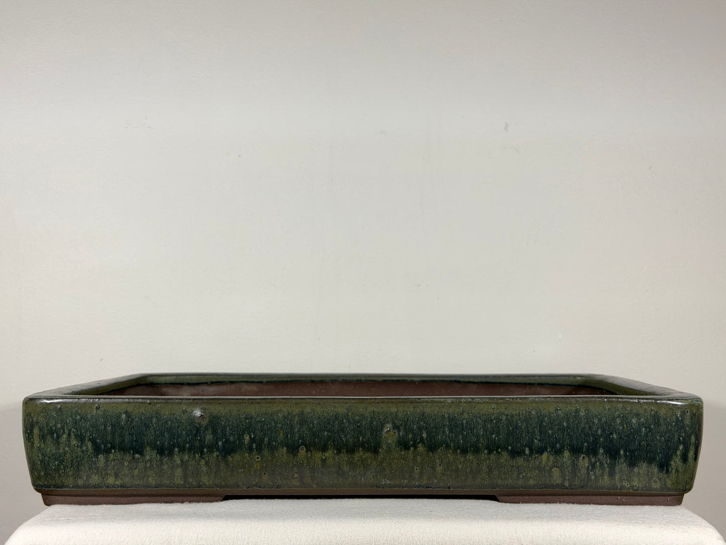 Preowned Japanese Tokoname Glazed Rectangular Bonsai Pot Syukouzan - 18.25” By 13”