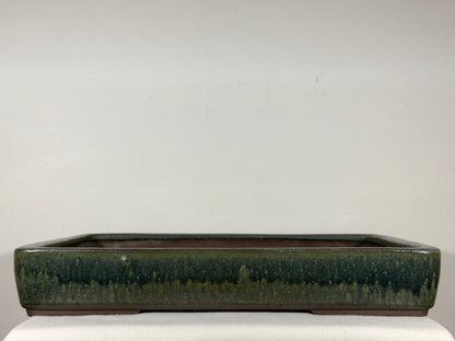 Preowned Japanese Tokoname Glazed Rectangular Bonsai Pot Syukouzan - 18.25” By 13”