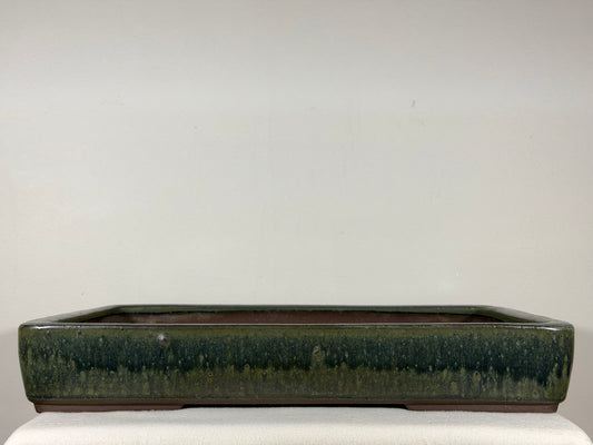 Preowned Japanese Tokoname Glazed Rectangular High Quality Bonsai Pot Syukouzan - 18.25” By 13”