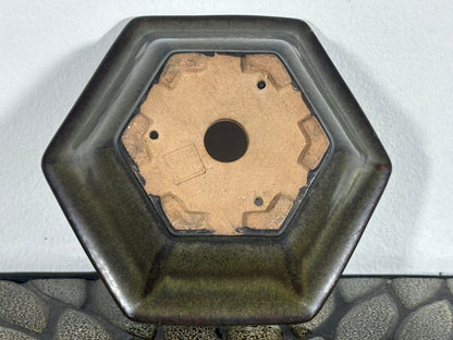 Preowned Japanese Tokoname Glazed Hexagon Bonsai Pot - 6” By 5.25”
