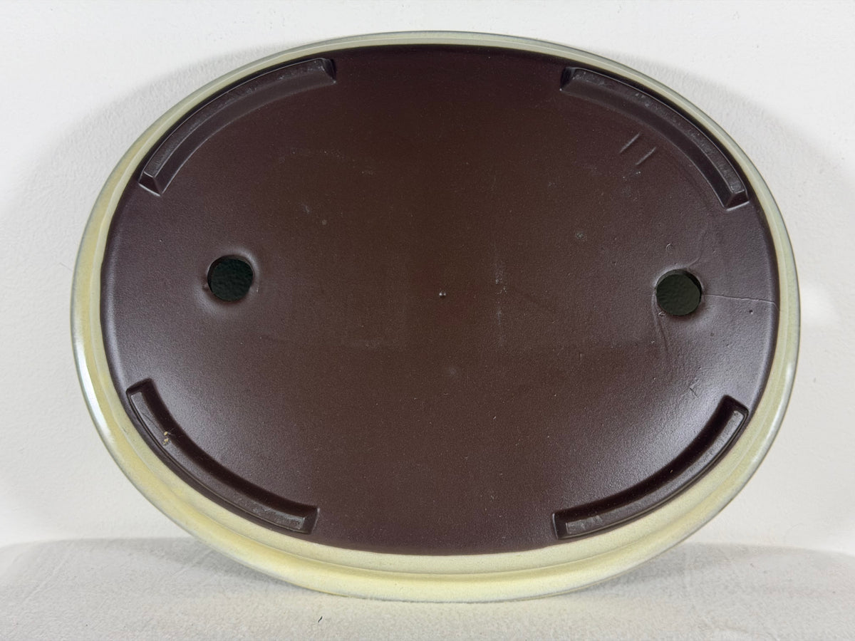 Preowned Japanese Tokoname Glazed Oval Bonsai Pot - 13.75” By 11”