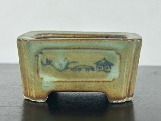 Preowned Japanese Tokoname Rectangular Bonsai Pot Tosui - 2.25” By 1.75”