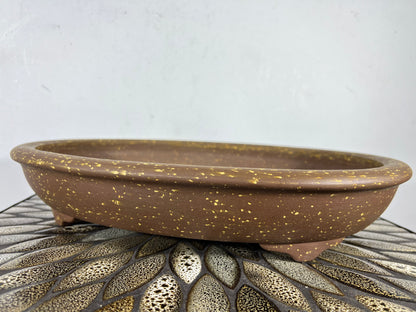 Preowned Japanese Tokoname Unglazed Oval Bonsai Pot Seizan - 14.75” By 11.25”