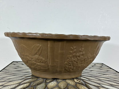 Preowned Japanese Tokoname Unglazed Round Bonsai Pot - 12.5” By 5”