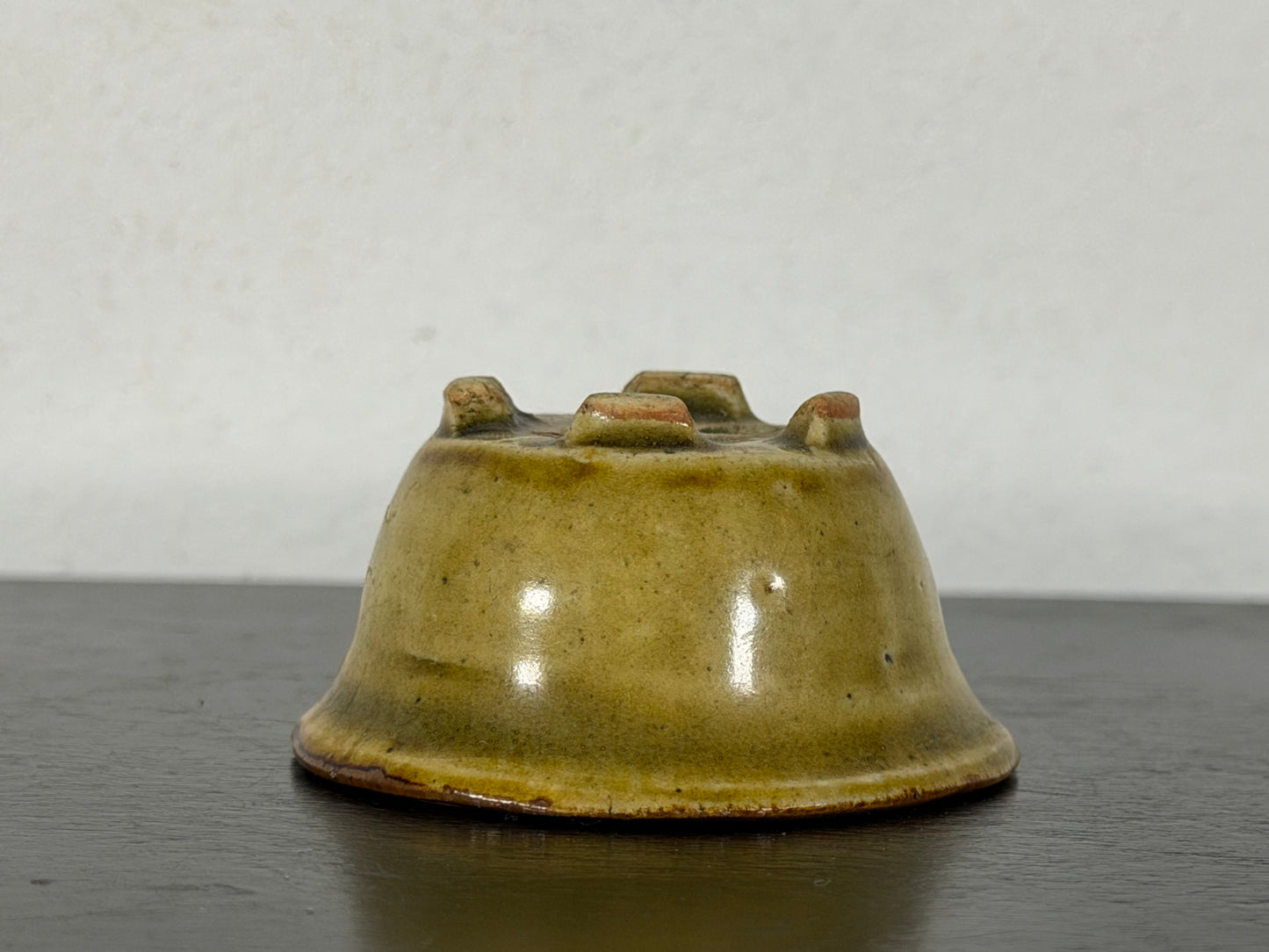 Preowned Vintage Japanese Tokoname Glazed Oval Bonsai Pot Mutou - 2” By 1.75”