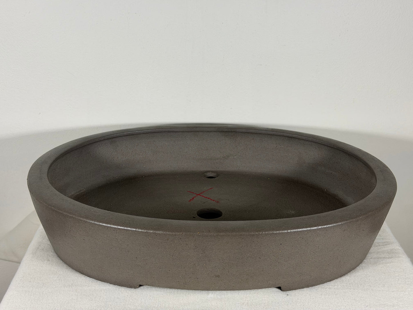 Preowned Japanese Tokoname Unglazed Oval Bonsai Pot Keizan - 16.25” By 12.75”