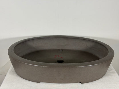 Preowned Japanese Tokoname Unglazed Oval Bonsai Pot Keizan - 16.25” By 12.75”