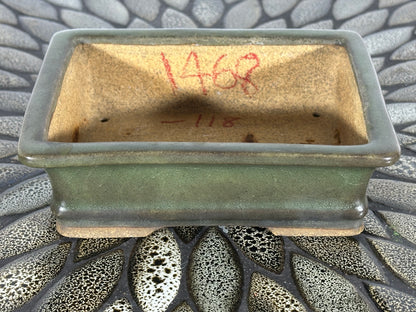 Preowned Japanese Tokoname Glazed Rectangular Bonsai Pot Hatutori with patina - 6.25” By 5”