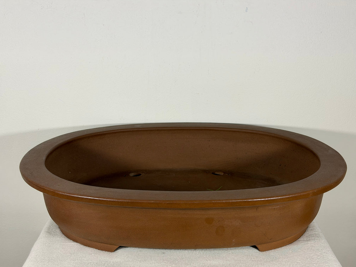 Preowned Japanese Tokoname Unglazed Oval Bonsai Pot Kitayama - 19.75” x 15.75” x 4”