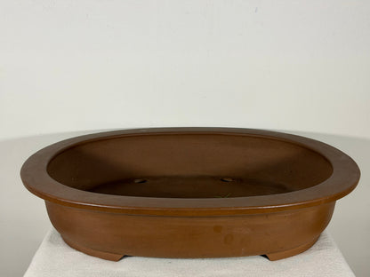 Preowned Japanese Tokoname Unglazed Oval Bonsai Pot Kitayama - 19.75” x 15.75” x 4”