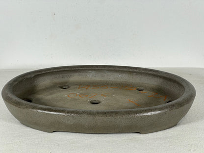 Preowned Japanese Tokoname Unglazed Oval Shallow Bonsai Pot Seizan - 11.5” By 8.25”