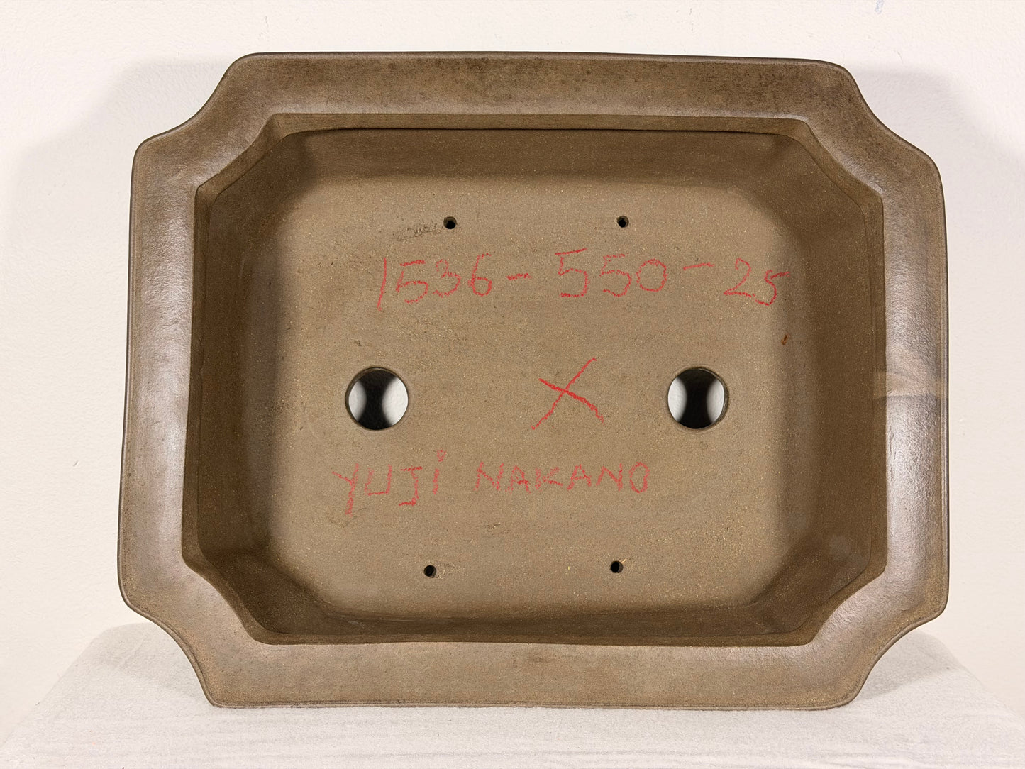 Preowned Japanese Tokoname Unglazed Rectangular Bonsai Pot Yuuji Nakano - 14.25” By 11.5”