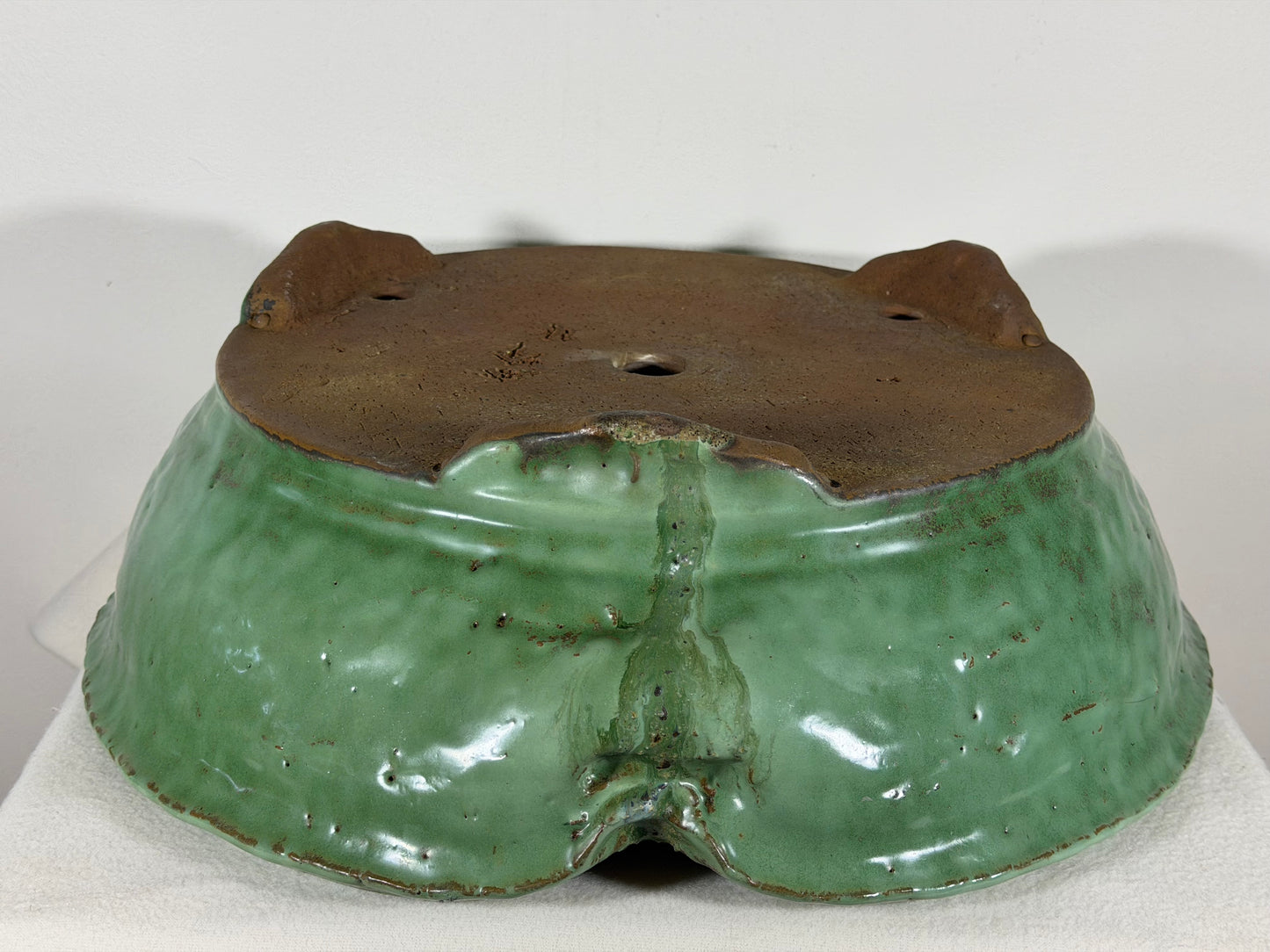 Preowned Japanese Tokoname Glazed Round High Quality Bonsai Pot Syuhou Yoshimura - 16.75” By 5.5”