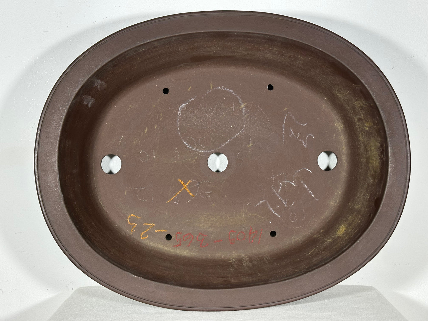 Preowned Japanese Tokoname Unglazed Oval Bonsai Pot Yamaaki - 18” By 14.5”