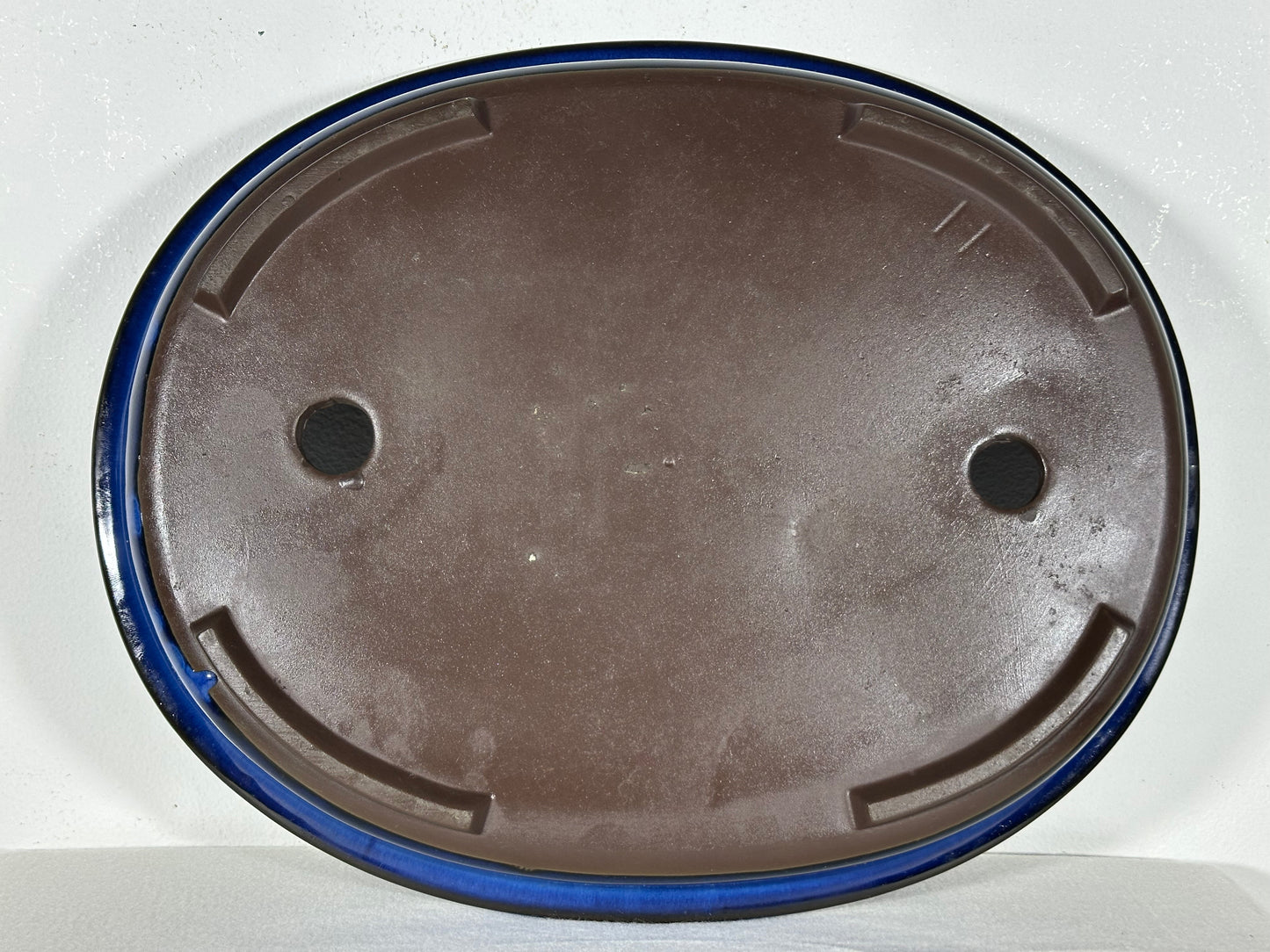 Preowned Japanese Tokoname Glazed Shallow Oval Bonsai Pot - 13.75” By 11”