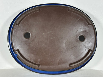 Preowned Japanese Tokoname Glazed Shallow Oval Bonsai Pot - 13.75” By 11”