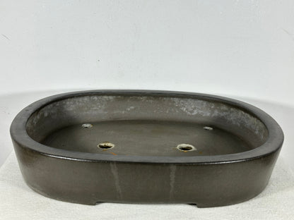 Preowned Japanese Tokoname Unglazed Oval Bonsai Pot Seizan - 14.75” By 11.75”